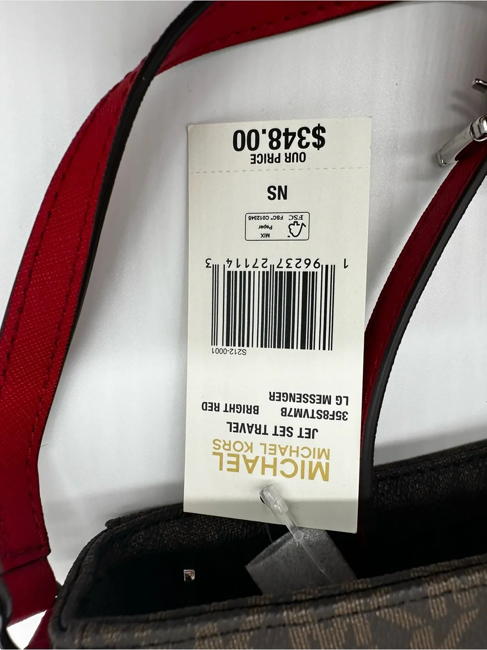 Michael Kors Brown Monogram Crossbody with Red Strap